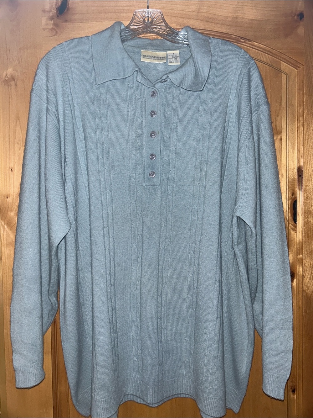 Liz Claiborne Light Blue Cable-Knit Polo Sweater